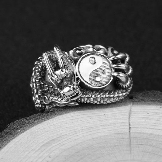 Yin-Yang Dragon Claw Open Ring – Brass, Symbol of Balance & Prosperity | Zen Ara Grove