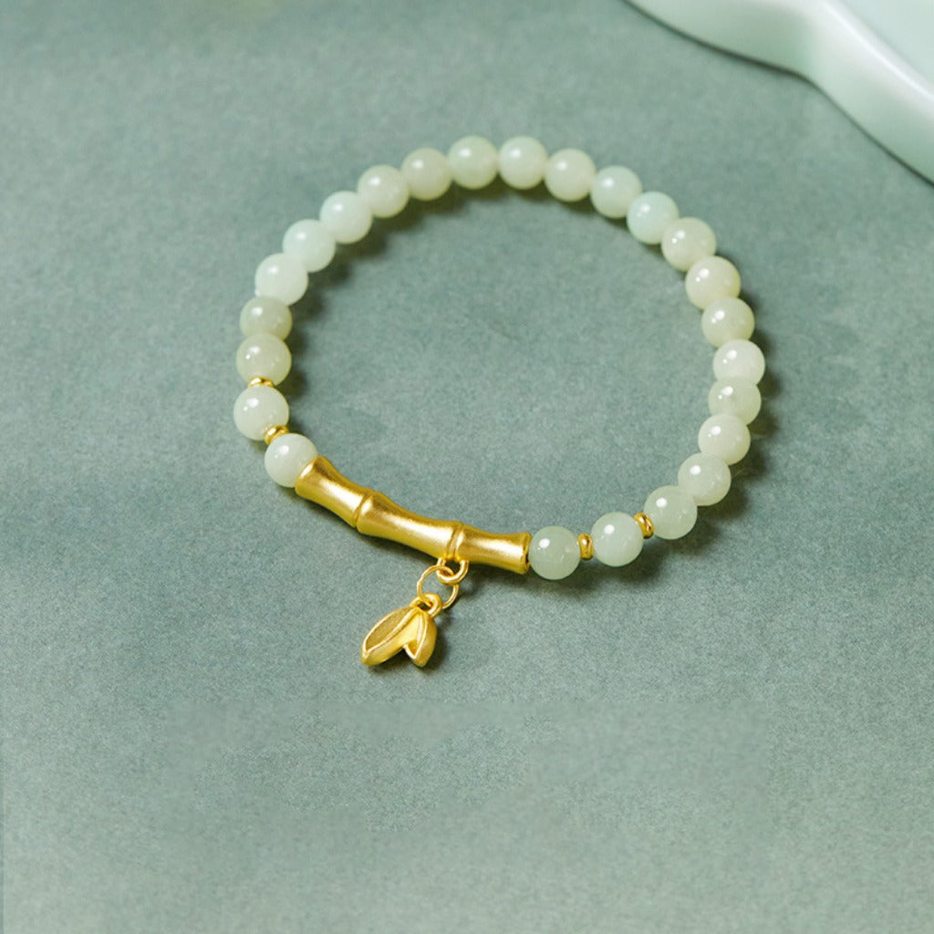 Silver Bamboo & Jade Beaded Bracelet | Zen Ara Grove