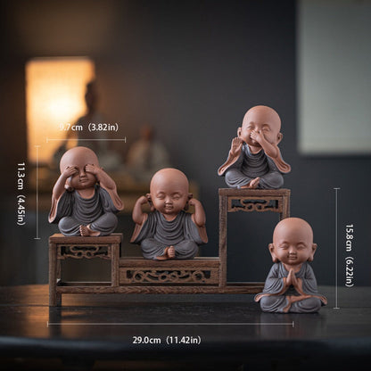 Handcrafted Ceramic "Four-Nos" Monk Statues – Symbol of Inner Calm & Thoughtful Living | Zen Ara Grove
