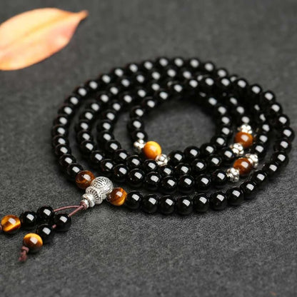 Obsidian Multi-Wrap Bracelet with Tiger’s Eye Accents – Protection & Strength | Zen Ara Grove