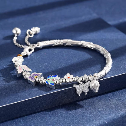 Half Cuff Sterling Silver Bracelet – Delicate Butterfly and Flower with Elegant Tassel | Zen Ara Grove