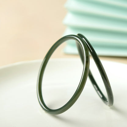 Dark Green Jade Thin Round Bangle – Wisdom & Protection | Zen Ara Grove