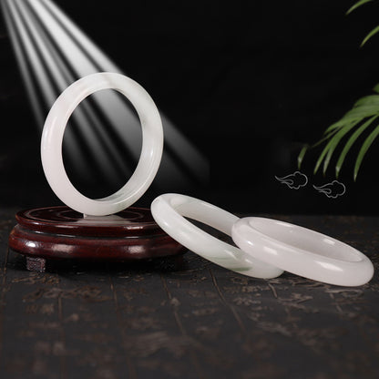 Misty Mountain Jade Bangle – Whisper of Serenity and Harmony in White & Green | Zen Ara Grove