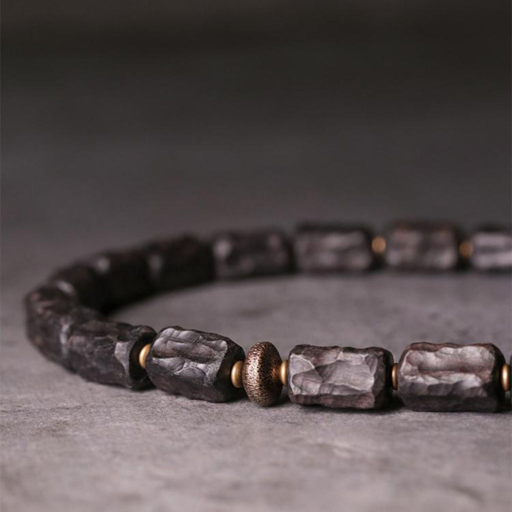 Ebony Wood Grain Twin-Strand Wrist Mala | Zen Ara Grove