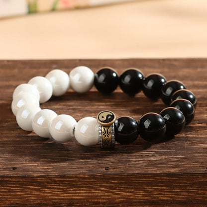 Yin Yang Balance Bracelet – Celestial Porcelain & Obsidian | Zen Ara Grove