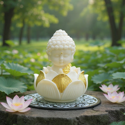 Handmade Golden Lotus Buddha Figurine – Symbol of Serenity, Wisdom & Inner Peace | Zen Ara Grove