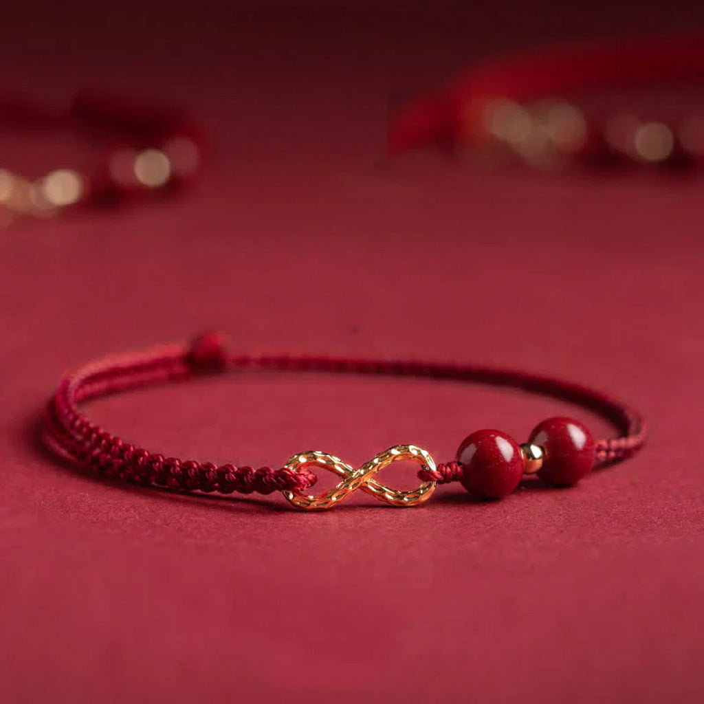 Adjustable Infinity Cord Bracelet with Cinnabar Beads