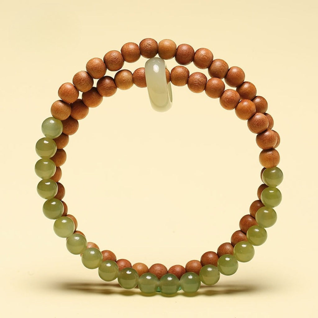 Wood & Jade Dual-Layer Mala · Bodhi Serenity
