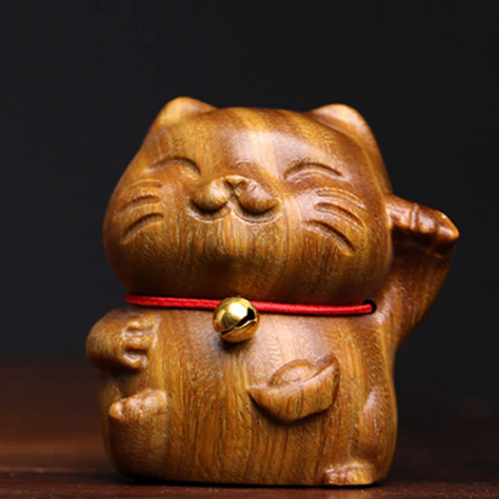 Green Sandalwood Small Mini Cute Lucky Cat Peace Decorations| Zen Ara Grove