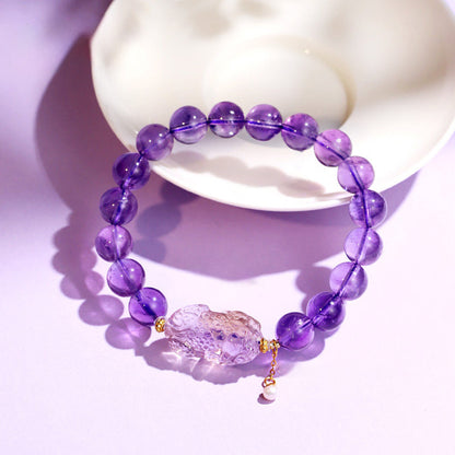 Handcrafted Natural Amethyst Pixiu Bracelet – Love & Prosperity | Zen Ara Grove
