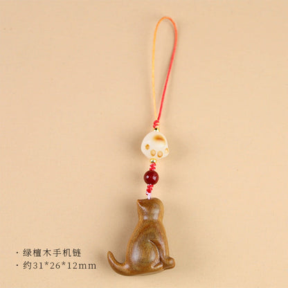 Small Leaf Red Sandalwood Green Sandalwood Sandalwood Sitting Cat Sooth Phone Hanging Decoration | Zen Ara Grove