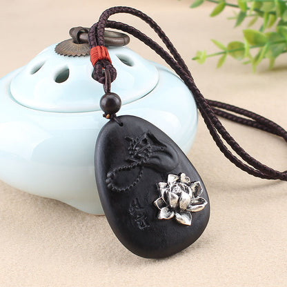 Black Ebony Lotus Pendant｜Dark Serenity in Bloom | Zen Ara Grove