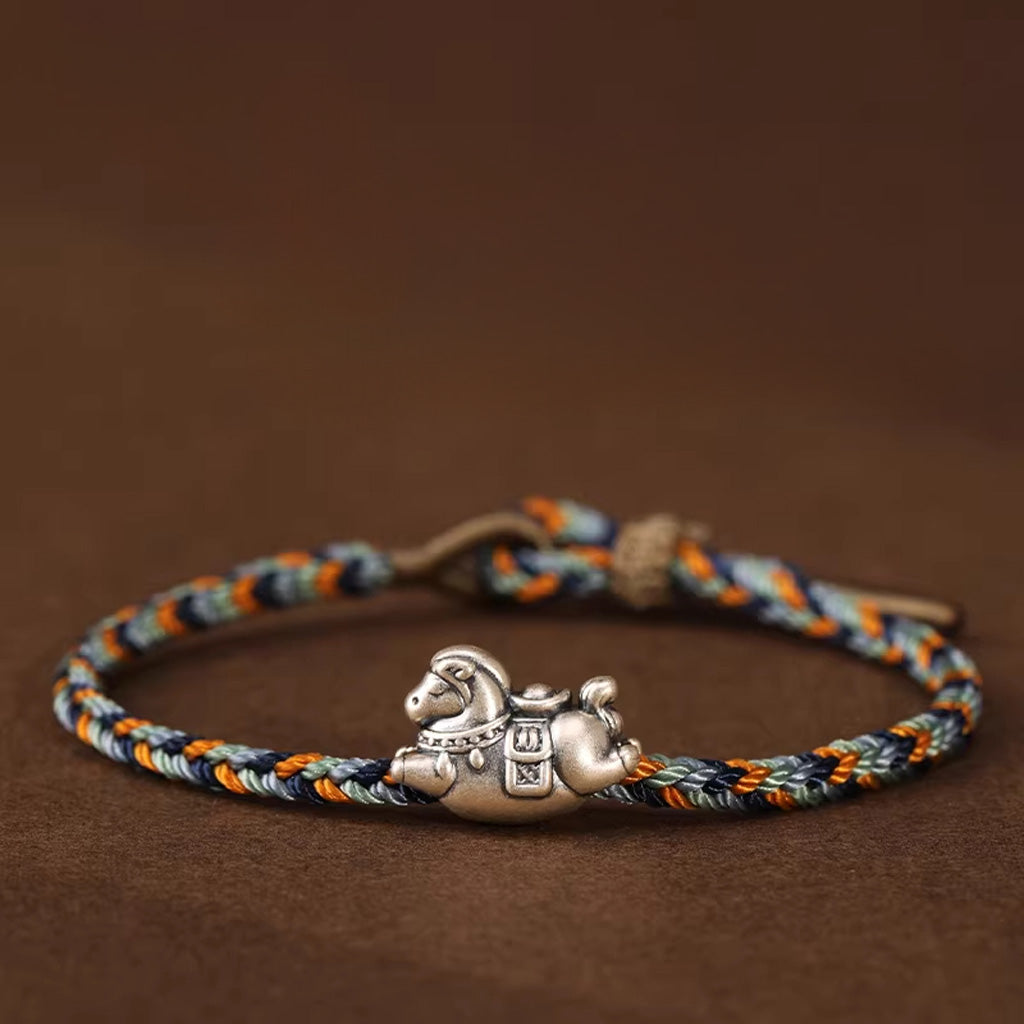 Sterling Silver Horse Charm Bracelet – Adjustable Braided Cord for Good Fortune | Zen Ara Grove
