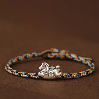 Sterling Silver Horse Charm Bracelet – Adjustable Braided Cord for Good Fortune | Zen Ara Grove