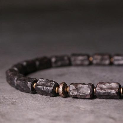 Ebony Wood Grain Twin-Strand Wrist Mala | Zen Ara Grove