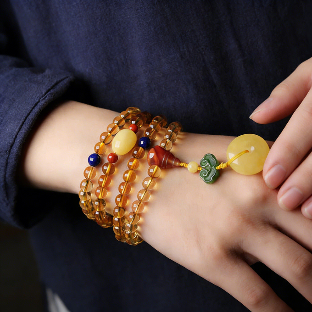108‑Bead Citrine Pixiu Bracelet — Meaning of Fortune Protection| Zen Ara Grove