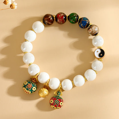 Incense Ash Glaze Bracelet with Gold-Swallowing Beast Pendant – Wealth Attraction & Peace Amulet | Zen Ara Grove
