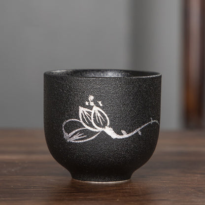 Zen meditation matte black pottery water cup