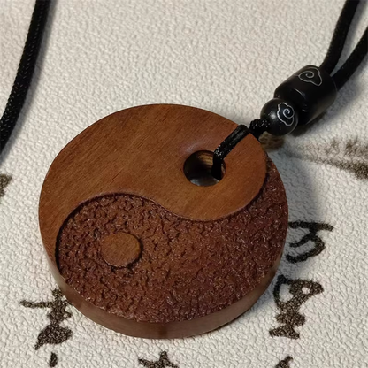 Wearable Daoist Ritual Charm – Hand-Carved Lightning-Struck Jujube Wood Amulet with Taiji-Bagua | Zen Ara Grove