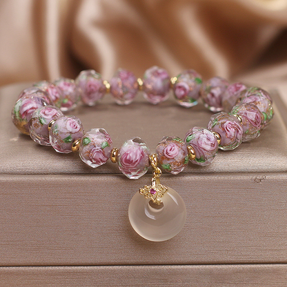 Purple Crystal Peace Amulet with Rose Murano Glass｜Luck & Love Bracelet | Zen Ara Grove