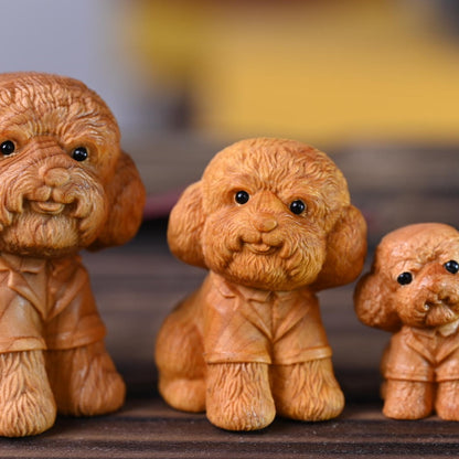 Hand-Carved Aromatic Cypress Teddy Dog Figurine – Artisan Wooden Desk Accent with Natural Scent | Zen Ara Grove