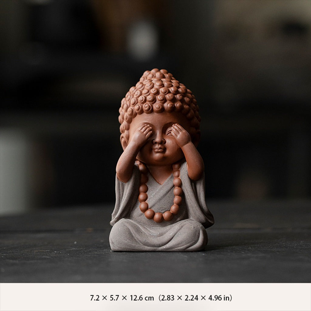 Ceramic "Four No Evils" Buddha Statue Set – Symbols of Mindfulness, Compassion, and Peace | Zen Ara Grove