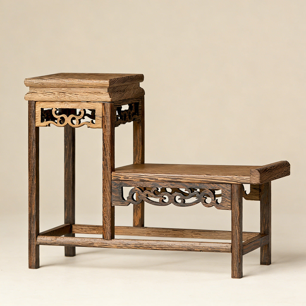 Handcrafted Macassar Ebony Tiered Display Stand – Elegant Heritage for Tea Sets, Bonsai & Collectibles | Zen Ara Grove