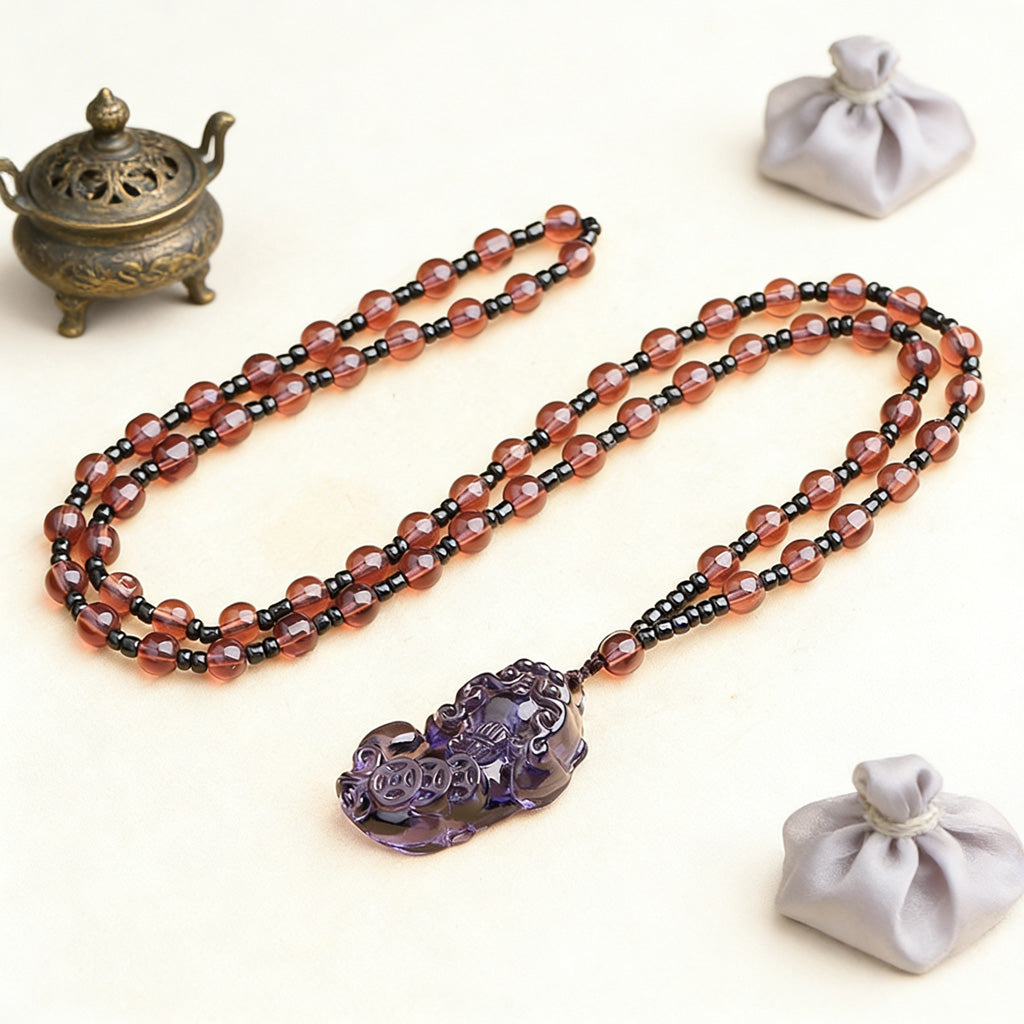 Limited Time Offer · Purple Crystal Glass Pixiu Pendant – Symbol of Blessing and Good Fortune | Zen Ara Grove