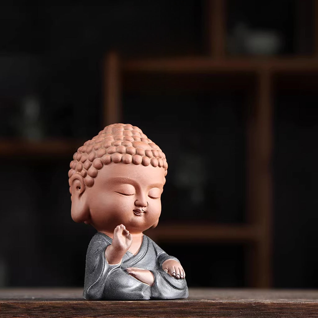 Mini Zen Buddha Statue – Purple Clay Ceramic in Meditative Pose for Inner Peace | Zen Ara Grove