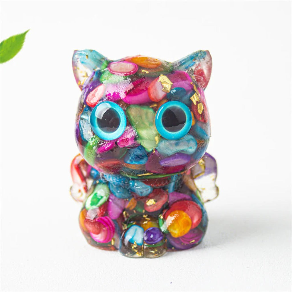 TODAY ONLY! Cute Cat Lazurite Amethyst Black Obsidian Aquamarine Crystal Resin Positive Home Decoration | Zen Ara Grove