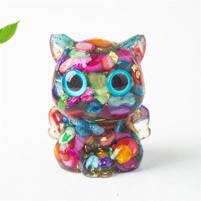 TODAY ONLY! Cute Cat Lazurite Amethyst Black Obsidian Aquamarine Crystal Resin Positive Home Decoration | Zen Ara Grove