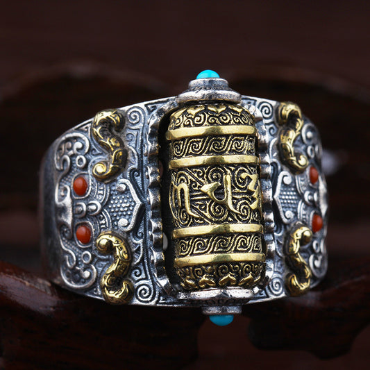 Om Mani Padme Hum Silver Ring – Protection & Inner Peace | Zen Ara Grove