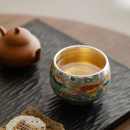999 Silver Tea Cup – Emblem of Serenity & Blessing – Fine Hammered Finish | Zen Ara Grove