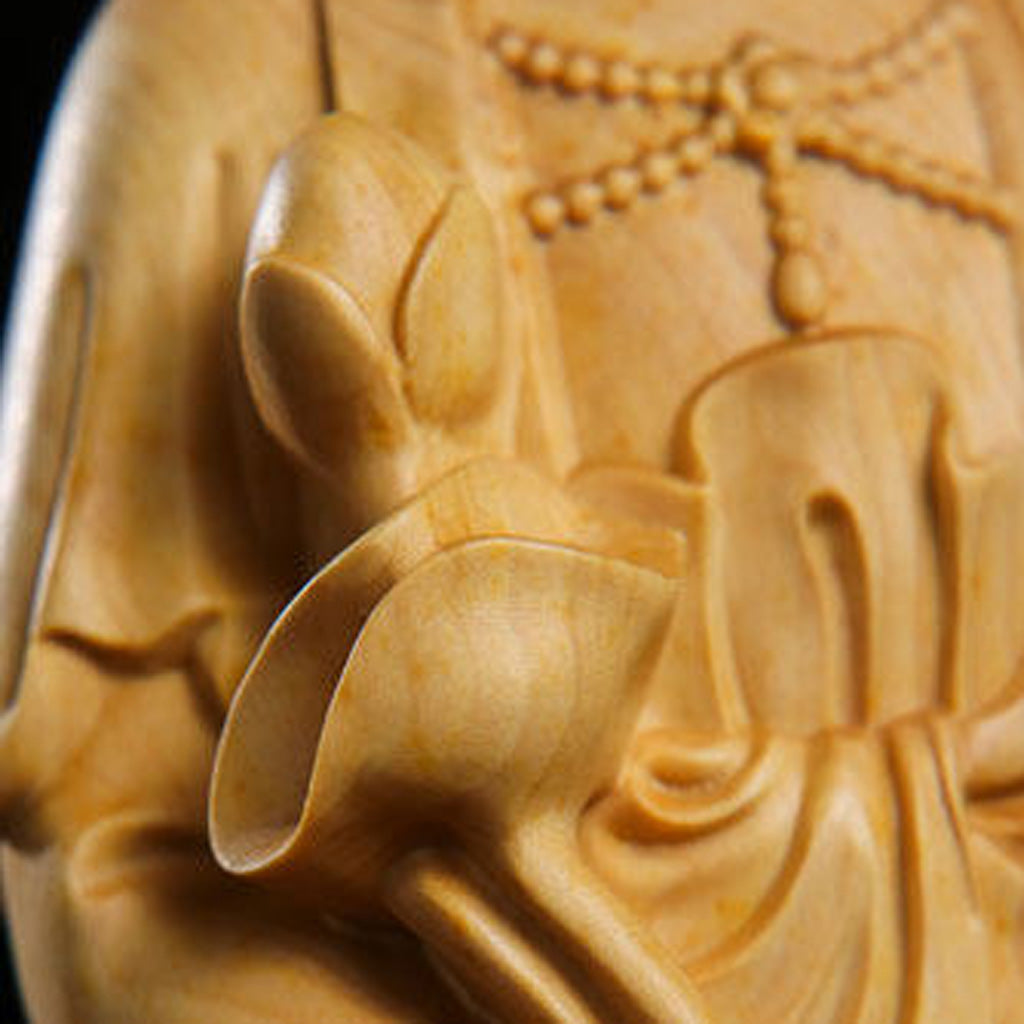 Hand‑Carved Boxwood Triple Holy Buddha Statue – Symbol of Compassion, Wisdom & Enlightenment | Zen Ara Grove