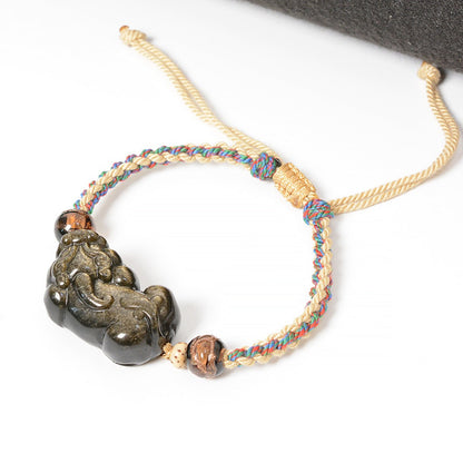 Natural Golden Sheen Obsidian Pi Yao Braided Bracelet
