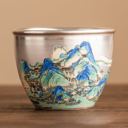 999 Silver Tea Cup – Emblem of Serenity & Blessing – Fine Hammered Finish | Zen Ara Grove