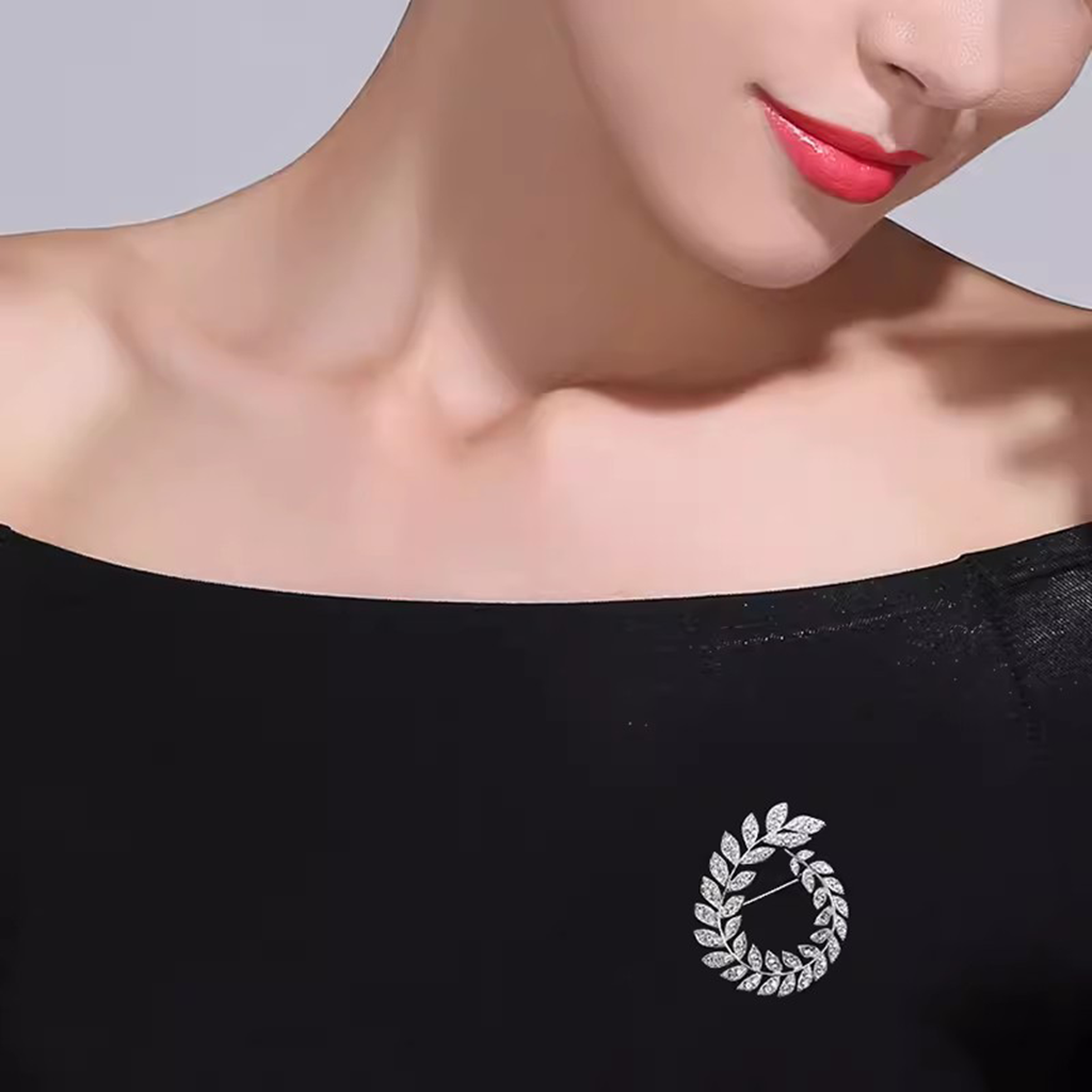 Crystal-Studded Olive Wreath Pin – Symbol of Harmony and Hope | Zen Ara Grove