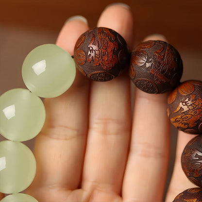 Sandalwood and Jade Beaded Bracelet with 'Fu' Charm | Zen Ara Grove