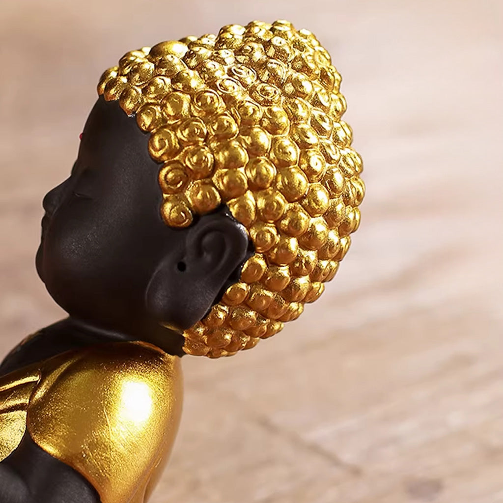 Mini Zen Buddha Statue – Handcrafted Purple Clay Ceramic with Golden Touch of Serenity | Zen Ara Grove