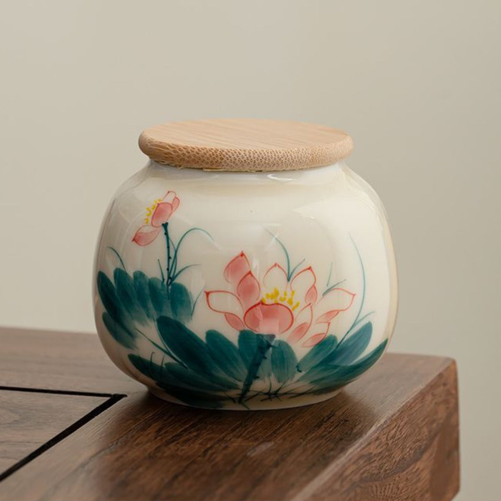 Hand-painted Ceramic Tea Canister – Airtight Storage for Loose Leaf Tea | Zen Ara Grove