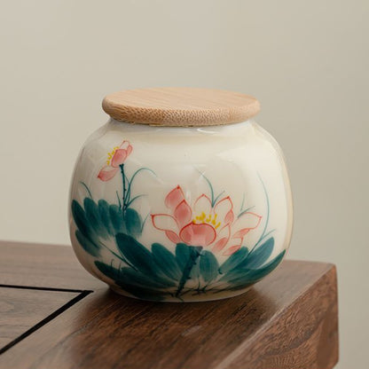 Hand-painted Ceramic Tea Canister – Airtight Storage for Loose Leaf Tea | Zen Ara Grove