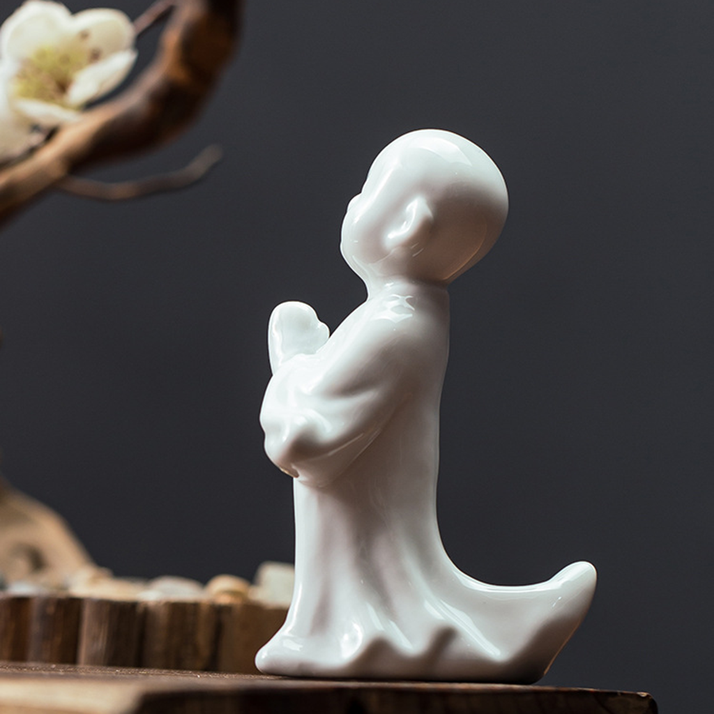 Porcelain Little Monk Sculpture – Minimalist Meditation Decor | Zen Ara Grove