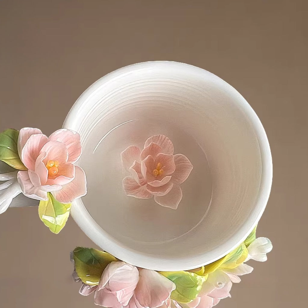 Handcrafted Heritage Ceramic Cup – Jasmine Blossoms Blooming from the Surface | Zen Ara Grove