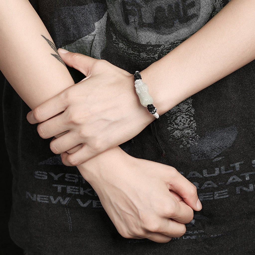 Adjustable Jade Pixiu Rope Bracelet – Charm for Luck and Balance | Zen Ara Grove