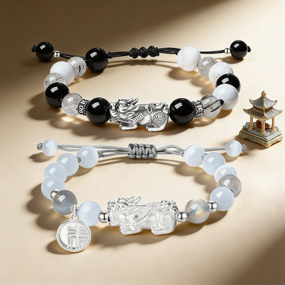 999 Sterling Silver Adjustable Pixiu Couple Bracelet – Blessing of Wealth and Togetherness | Zen Ara Grove