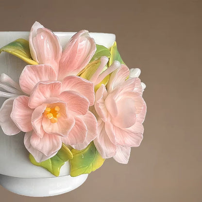 Handcrafted Heritage Ceramic Cup – Jasmine Blossoms Blooming from the Surface | Zen Ara Grove