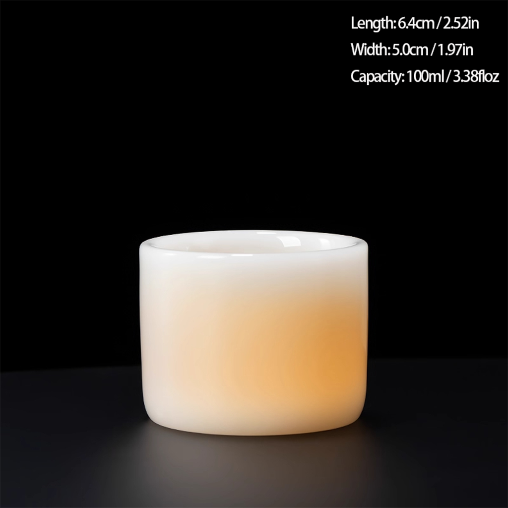 Ivory Glaze Thumb-Ring Teacup – Jade-Like Luster, Cool Smooth Touch | Zen Ara Grove