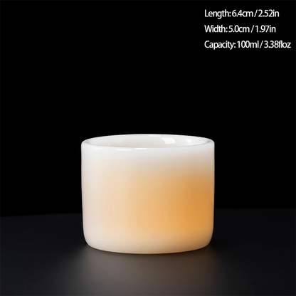 Ivory Glaze Thumb-Ring Teacup – Jade-Like Luster, Cool Smooth Touch | Zen Ara Grove