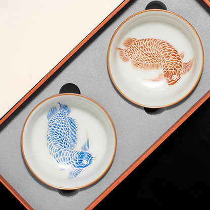 Oriental Ru Kiln Pu-er Cup – Handcrafted Porcelain with Silver Scale Glaze and Dragon Pattern | Zen Ara Grove