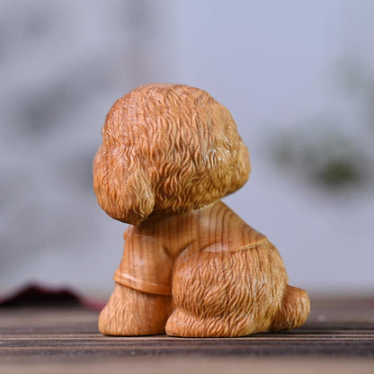 Hand-Carved Aromatic Cypress Teddy Dog Figurine – Artisan Wooden Desk Accent with Natural Scent | Zen Ara Grove